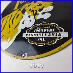 Vintage Power Lube Gasoline Sign Tiger Motor Oil Gas Porcelain Sign
