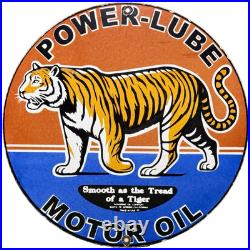 Vintage Power Lube Motor Oil Porcelain Sign Tiger Gas Station Pump Plate Service