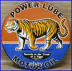 Vintage Power Lube Motor Oil Porcelain Sign Tiger Gas Station Pump Plate Service