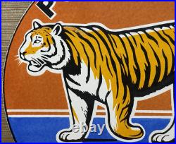 Vintage Power Lube Motor Oil Porcelain Sign Tiger Gas Station Pump Plate Service