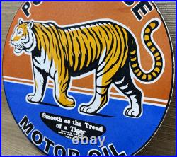 Vintage Power Lube Motor Oil Porcelain Sign Tiger Gas Station Pump Plate Service