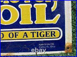 Vintage Power Lube Porcelain Sign Gas Pennsylvania Motor Oil Tiger Diesel Fuel