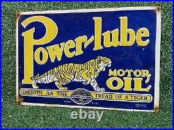 Vintage Power Lube Porcelain Sign Gas Pennsylvania Motor Oil Tiger Diesel Ohio