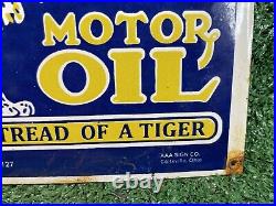 Vintage Power Lube Porcelain Sign Gas Pennsylvania Motor Oil Tiger Diesel Ohio