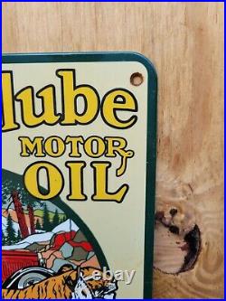 Vintage Power Lube Porcelain Sign Powerline Tiger Gas Man Cave Motor Oil Quaker