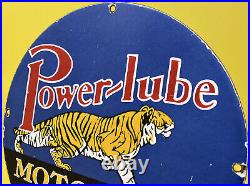 Vintage Power-lube Gasoline Porcelain Sign Gas Station Pump Plate Motor Oil