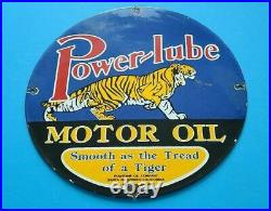 Vintage Power-lube Motor Oil Porcelain Tiger Gas Service Station Pump Plate Sign