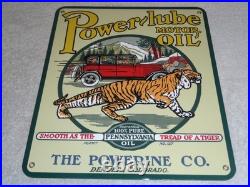 Vintage Power-lube Motor Oil Tiger 12 Porcelain Metal Gasoline Sign Powerine Co