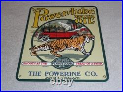 Vintage Power-lube Motor Oil Tiger 12 Porcelain Metal Gasoline Sign Powerine Co