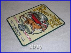 Vintage Power-lube Motor Oil Tiger 12 Porcelain Metal Gasoline Sign Powerine Co