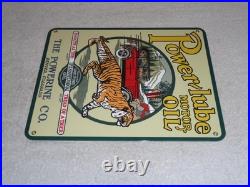 Vintage Power-lube Motor Oil Tiger 12 Porcelain Metal Gasoline Sign Powerine Co
