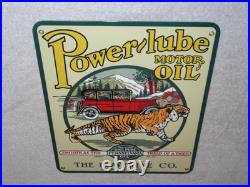 Vintage Power-lube Motor Oil Tiger 12 Porcelain Metal Gasoline Sign Powerine Co