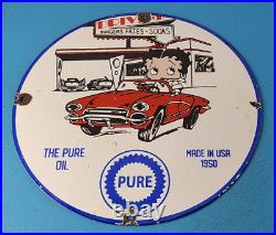 Vintage Pure Motor Oil Porcelain Sign Betty Boop Gas Pump Plate Sign