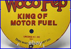 Vintage Pure Woco Pep Gasoline Porcelain Sign Gas Station Motor Oil Service