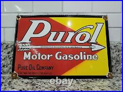 Vintage Purol Porcelain Sign Motor Gasoline Ohio Cities Gas Station Oil Garage