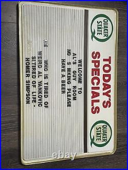 Vintage QUAKER STATE MOTOR OIL Gas TODAY'S SPECIAL ADVERTISING BOARD SIGN