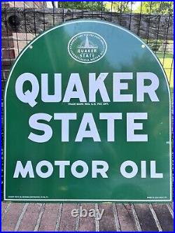 Vintage QUAKER STATE MOTOR OIL Tombstone 2-SIDED SIGN 26 x 29