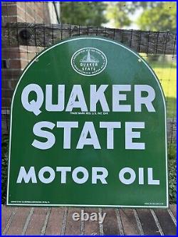 Vintage QUAKER STATE MOTOR OIL Tombstone 2-SIDED SIGN 26 x 29