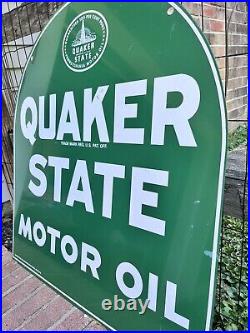 Vintage QUAKER STATE MOTOR OIL Tombstone 2-SIDED SIGN 26 x 29