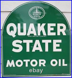 Vintage QUAKER STATE MOTOR OIL Tombstone 2-Sided Painted Sign 26-1/2 x 29 USA