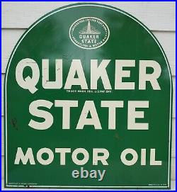 Vintage QUAKER STATE MOTOR OIL Tombstone 2-Sided Painted Sign 26-1/2 x 29 USA