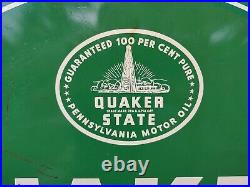 Vintage QUAKER STATE MOTOR OIL Tombstone 2-Sided Painted Sign 26-1/2 x 29 USA