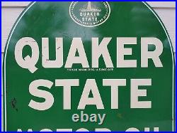 Vintage QUAKER STATE MOTOR OIL Tombstone 2-Sided Painted Sign 26-1/2 x 29 USA