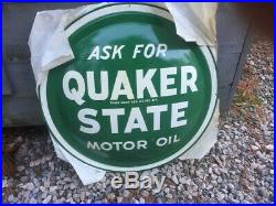 Vintage Quaker State Motor Oil Convex Button Sign 24 Antique Gas Station 9764