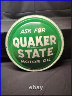 Vintage Quaker State Motor Oil Convex Button Sign 24 Painted Metal