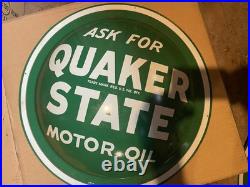 Vintage Quaker State Motor Oil Convex Button Sign 24 Painted Metal