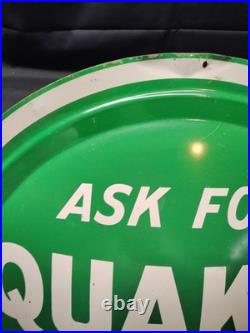 Vintage Quaker State Motor Oil Convex Button Sign 24 Painted Metal