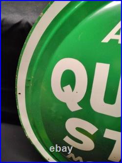 Vintage Quaker State Motor Oil Convex Button Sign 24 Painted Metal