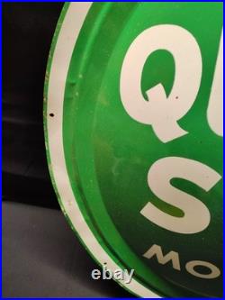 Vintage Quaker State Motor Oil Convex Button Sign 24 Painted Metal