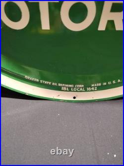 Vintage Quaker State Motor Oil Convex Button Sign 24 Painted Metal