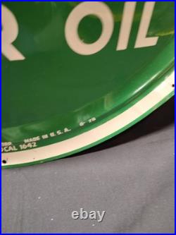 Vintage Quaker State Motor Oil Convex Button Sign 24 Painted Metal