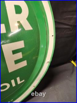 Vintage Quaker State Motor Oil Convex Button Sign 24 Painted Metal