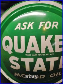 Vintage Quaker State Motor Oil Convex Button Sign 24 Painted Metal
