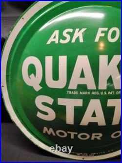 Vintage Quaker State Motor Oil Convex Button Sign 24 Painted Metal
