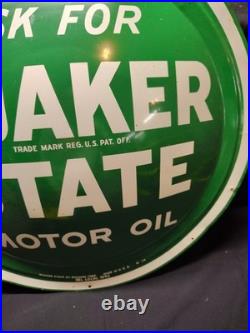 Vintage Quaker State Motor Oil Convex Button Sign 24 Painted Metal