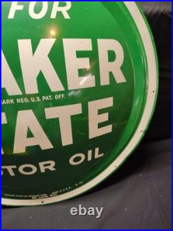 Vintage Quaker State Motor Oil Convex Button Sign 24 Painted Metal