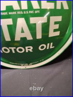 Vintage Quaker State Motor Oil Convex Button Sign 24 Painted Metal