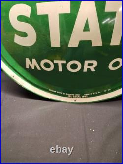 Vintage Quaker State Motor Oil Convex Button Sign 24 Painted Metal