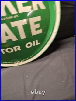 Vintage Quaker State Motor Oil Convex Button Sign 24 Painted Metal