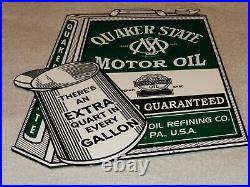 Vintage Quaker State Motor Oil Die-cut Quart 12 Metal Gasoline Sign! Pump Plate