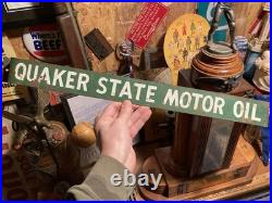 Vintage Quaker State Motor Oil Door Pull Push Sign Original Antique Gas Station