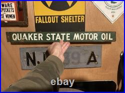 Vintage Quaker State Motor Oil Door Pull Push Sign Original Antique Gas Station