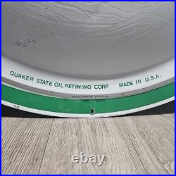 Vintage Quaker State Motor Oil Gas Station Advertising Bubble Button Tin Sign- A