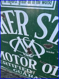 Vintage Quaker State Motor Oil Porcelain Tombstone PA 26x29 Gas Advertising Sign