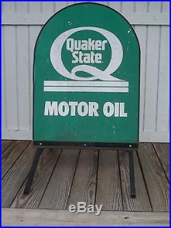 Vintage Quaker State Motor Oil Sidewalk Service Station Sign on Stand