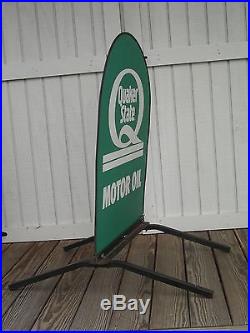 Vintage Quaker State Motor Oil Sidewalk Service Station Sign on Stand
